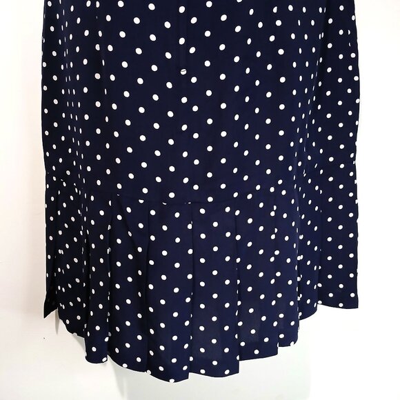 AnnTaylor Navy Blue Polka-Dot A-Line Ruffle Women Midi Dress Size 12 - Picture 6 of 11